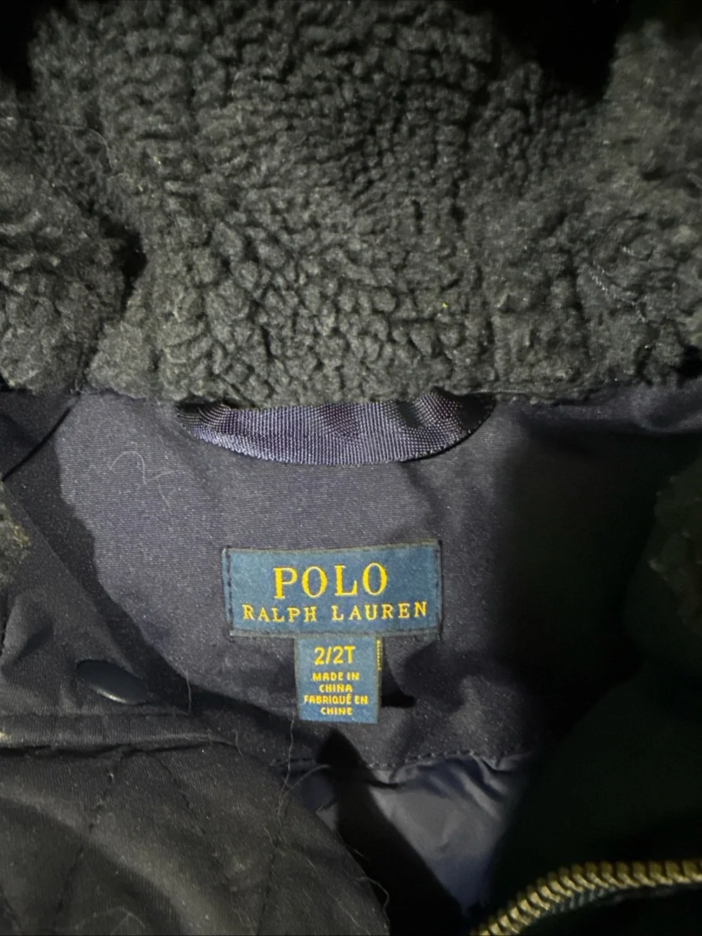 Kids Ralph Lauren Navy Hooded Puffer Coat with Faux Fur Trim